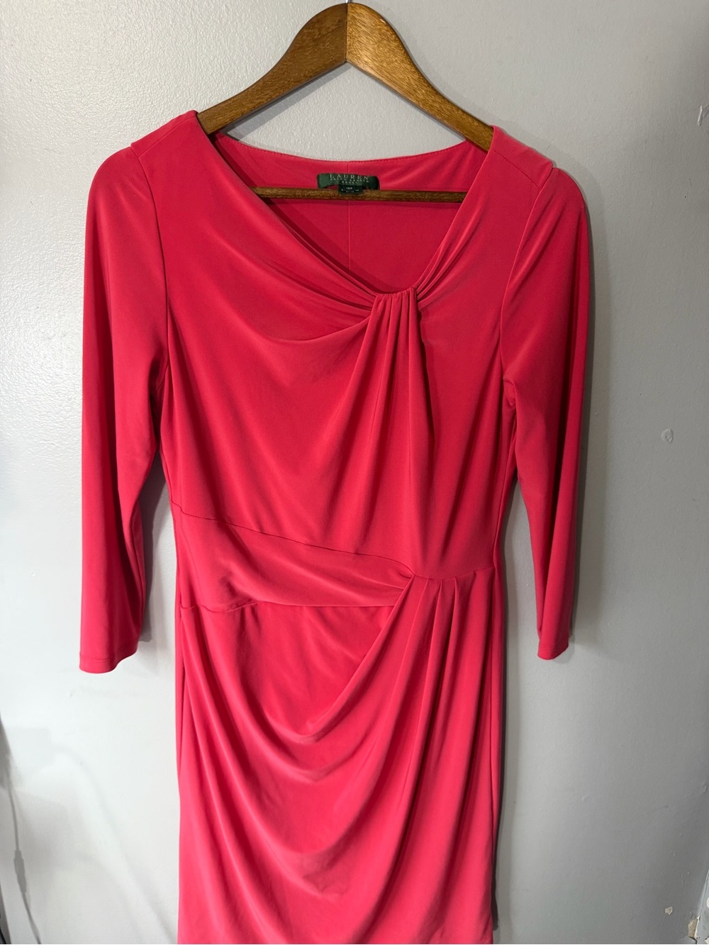 Lauren Ralph Lauren Coral Pink Draped Long Sleeve Sheath Dress